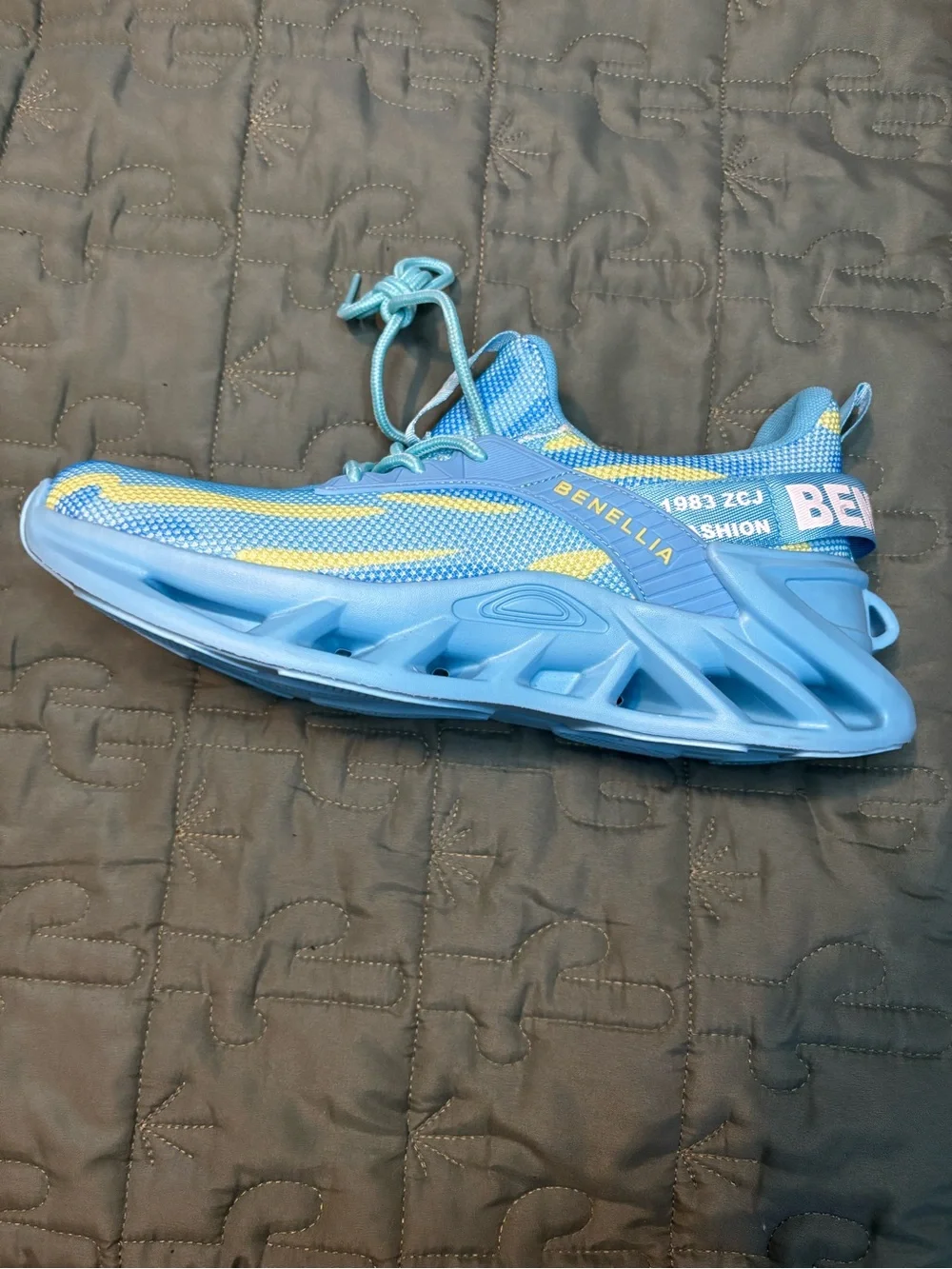 Men Benellia Light Blue Athletic Sneakers with Yellow Accents
